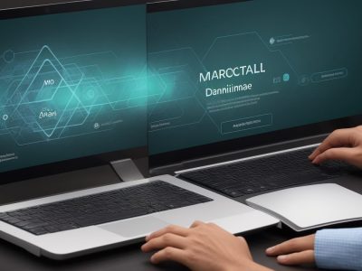 Profissional de marketing trabalhando em campanhas de e-mail marketing com ferramentas de automação e interface de curso online.