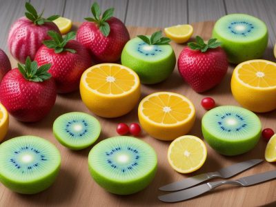 Ilustração de um cardápio funcional com fotos de alimentos saudáveis e receitas, representando os benefícios dos alimentos funcionais.