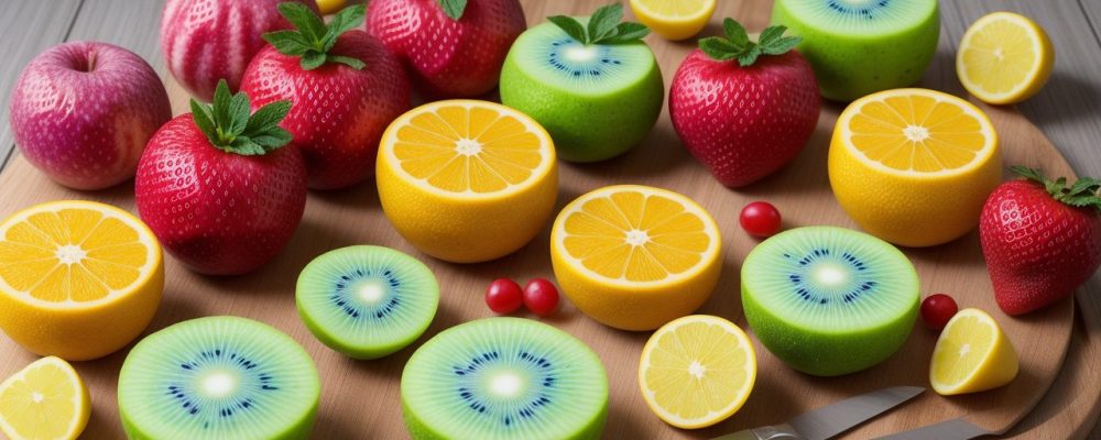 Ilustração de um cardápio funcional com fotos de alimentos saudáveis e receitas, representando os benefícios dos alimentos funcionais.