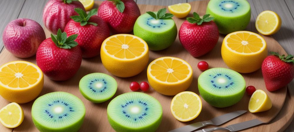 Ilustração de um cardápio funcional com fotos de alimentos saudáveis e receitas, representando os benefícios dos alimentos funcionais.