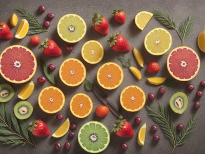 Ilustração de um cardápio funcional com alimentos coloridos e saudáveis, representando os benefícios da nutrição funcional e receitas para uma vida mais saudável.