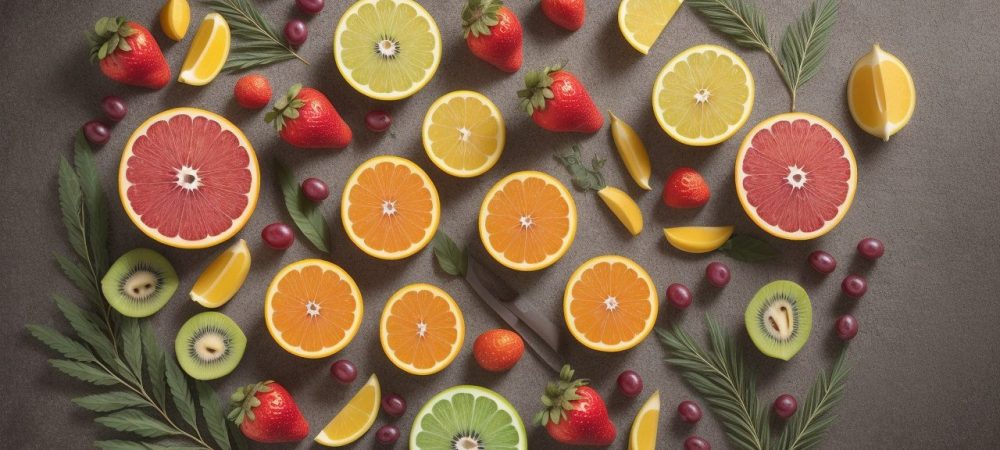 Ilustração de um cardápio funcional com alimentos coloridos e saudáveis, representando os benefícios da nutrição funcional e receitas para uma vida mais saudável.