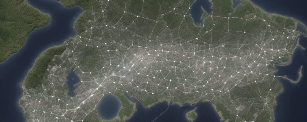 Imagem de um mapa digital interativo sendo usado em um projeto de planejamento urbano, mostrando a importância da cartografia e geoprocessamento.