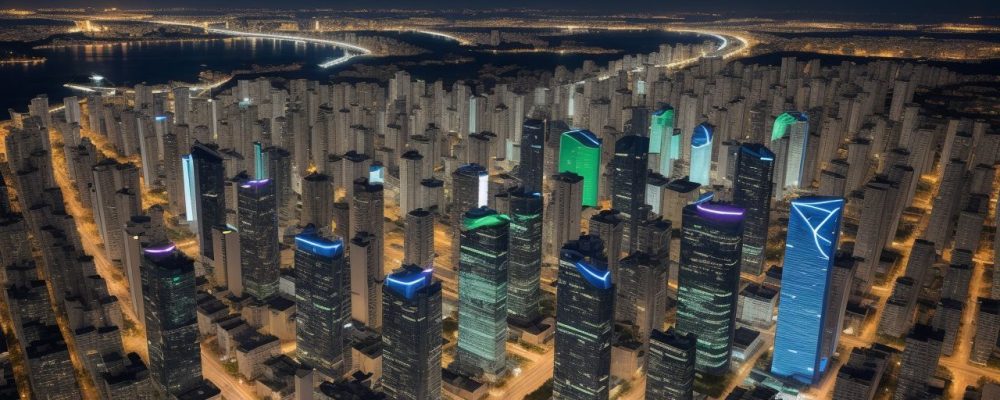 Representação visual da cartografia digital sendo utilizada no planejamento urbano, com mapas e dados geográficos em um ambiente moderno e tecnológico
