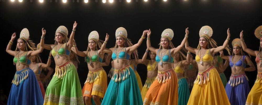 Imagem vibrante de um evento cultural brasileiro, mostrando dançarinos, músicos e pessoas celebrando a diversidade cultural brasileira