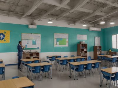 Ilustração mostrando um gráfico do Censo Escolar 2024 com estudantes e professores, representando a educação básica no Brasil