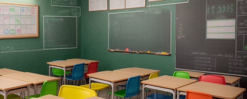 Gráfico de dados do censo escolar em uma sala de aula moderna, representando a análise e o impacto na educação.