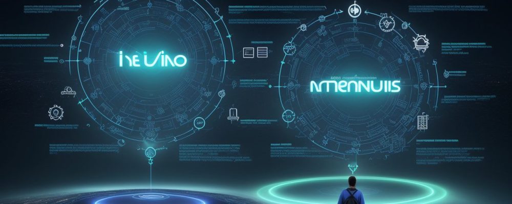 Imagem ilustrando cibercultura na educação, com alunos interagindo com tecnologias e professores em um ambiente moderno e colaborativo.