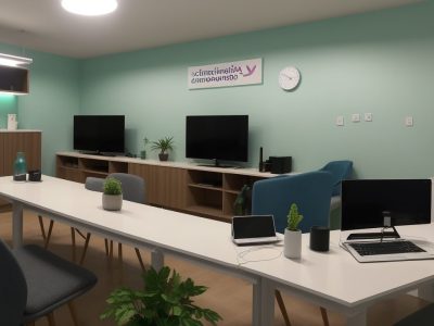 Imagem ilustrando a cidadania digital, com servidores públicos interagindo com ferramentas digitais para oferecer serviços e melhorar a transparência.