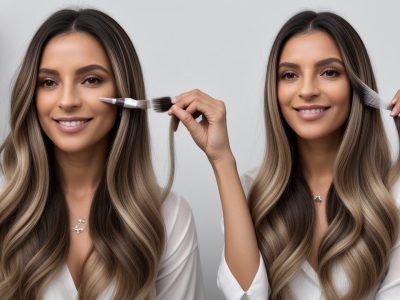 Profissional de coloração capilar aplicando tintura em modelo durante curso