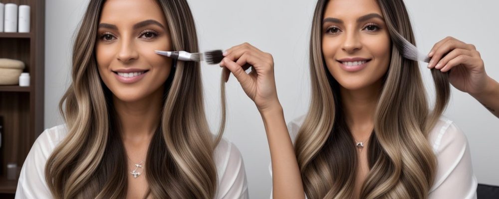 Profissional de coloração capilar aplicando tintura em modelo durante curso