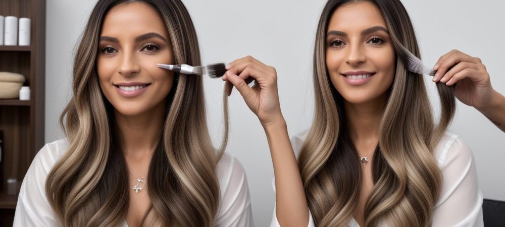 Profissional de coloração capilar aplicando tintura em modelo durante curso