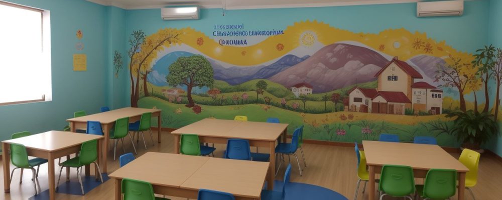 Crianças em ambiente escolar, com livros e materiais educativos, simbolizando o direito à educação e o combate à exploração infantil.