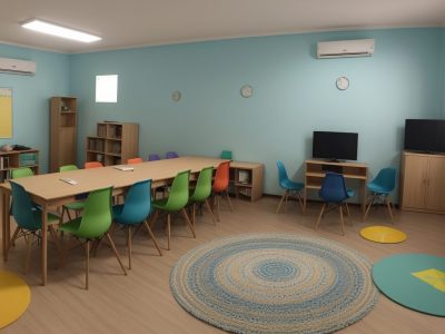 Sala de aula com estudantes colaborando e utilizando ferramentas para dificuldades de aprendizagem