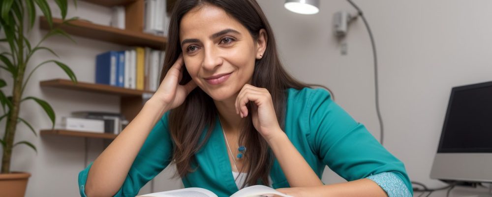 Profissional de saúde oferecendo apoio e recursos para um dependente químico, com foco em um curso online de tratamento.