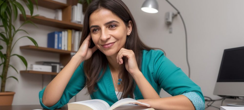 Profissional de saúde oferecendo apoio e recursos para um dependente químico, com foco em um curso online de tratamento.