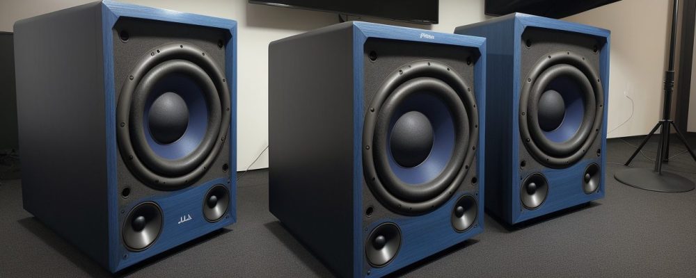 Imagem destacando diferentes tipos de alto falantes para eventos com foco em som de qualidade.