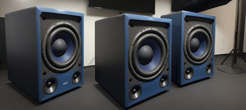 Imagem destacando diferentes tipos de alto falantes para eventos com foco em som de qualidade.