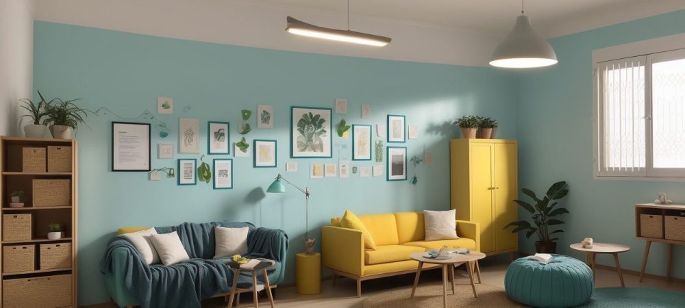 Sala de aula moderna com alunos envolvidos em atividades de aprendizado, destacando dificuldades de aprendizagem.