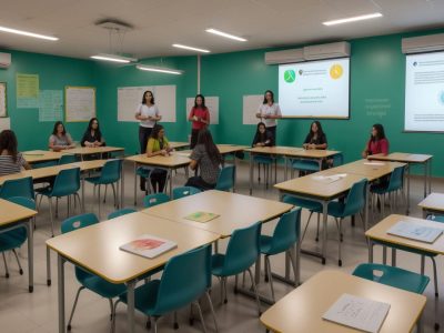 Educadores discutindo sobre agressividade infantil na sala de aula com estratégias de prevenção
