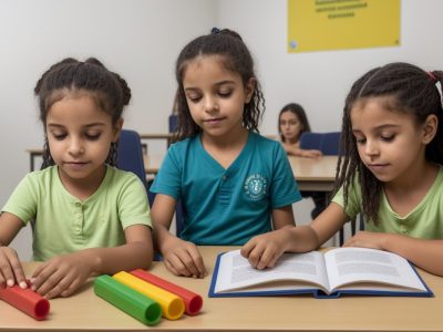 Profissional de saúde auxiliando criança, em um ambiente acolhedor, representando o curso sobre autismo e os transtornos invasivos do desenvolvimento