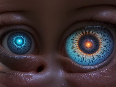 Representação visual da esquizofrenia: cérebro humano com alucinações e delírios, com foco em como ajudar alguém com esquizofrenia.