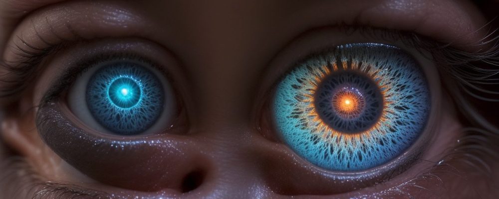 Representação visual da esquizofrenia: cérebro humano com alucinações e delírios, com foco em como ajudar alguém com esquizofrenia.