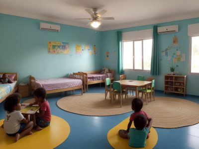 Imagem ilustrativa sobre transtornos invasivos do desenvolvimento, mostrando crianças interagindo em um ambiente de aprendizado acolhedor e professores utilizando recursos visuais para comunicação.