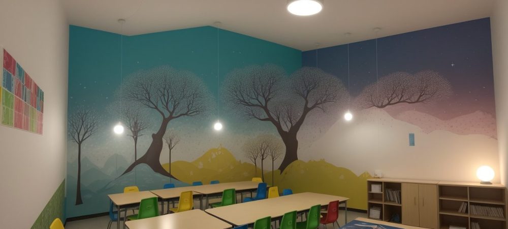 Professor e alunos em sala de aula com comunicação eficaz, promovendo engajamento e aprendizado.