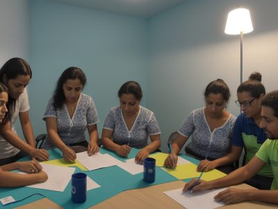 Servidores públicos em ambiente de trabalho colaborativo, aprendendo sobre comunicação eficaz em curso online