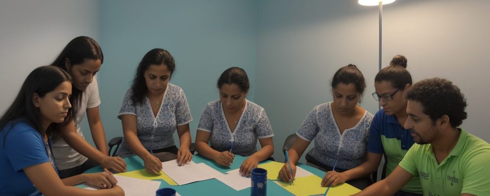 Servidores públicos em ambiente de trabalho colaborativo, aprendendo sobre comunicação eficaz em curso online