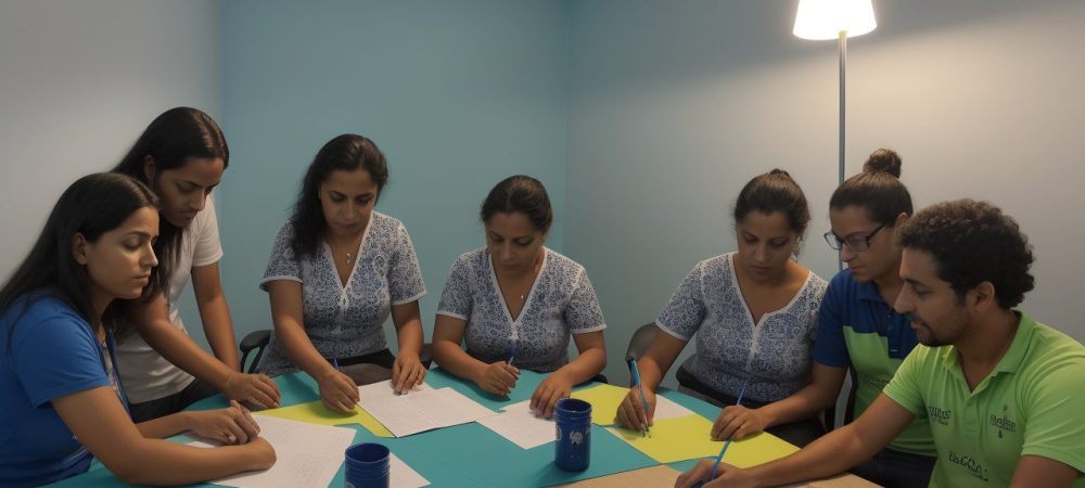 Servidores públicos em ambiente de trabalho colaborativo, aprendendo sobre comunicação eficaz em curso online