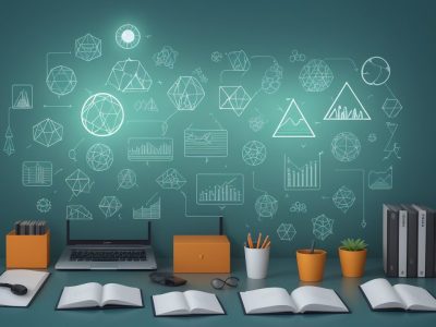 Ilustração de uma equipe colaborando em torno de um gráfico, representando a comunicação empresarial e o alcance de metas