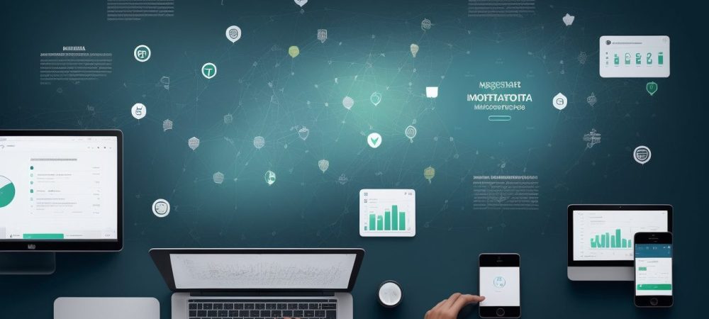 Ilustração de uma equipe reunida, celebrando o sucesso da comunicação interna, com gráficos de engajamento e canais de comunicação visíveis.