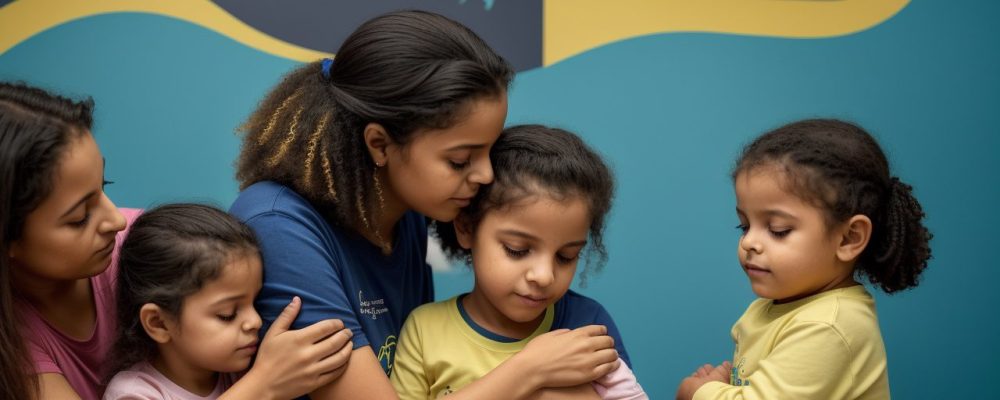 Ilustração de criança abraçada por duas mãos, representando proteção e o impacto da alienação parental, com destaque para curso online e apoio psicológico.