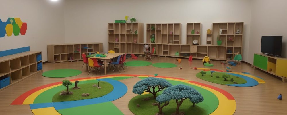 Crianças explorando e interagindo em uma sala de aula, com foco na construção do conhecimento e desenvolvimento infantil.