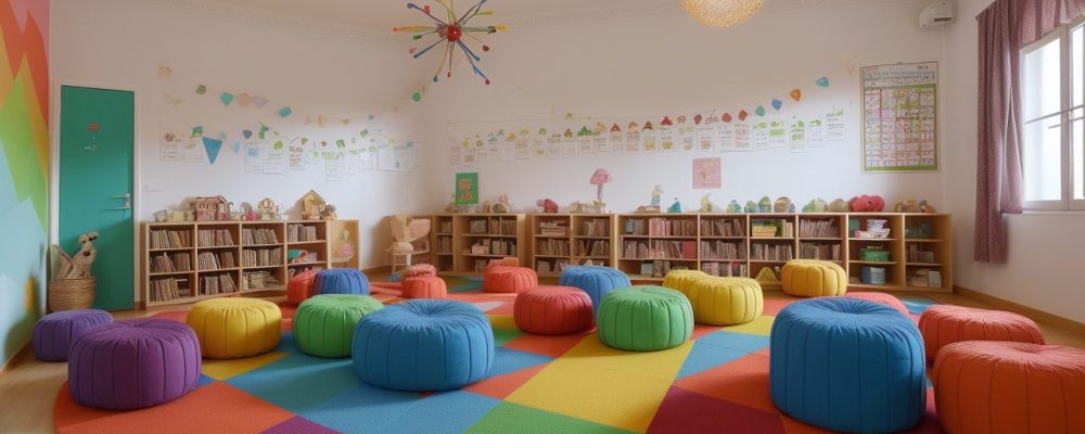 Educadora contando histórias para crianças em sala de aula, utilizando técnicas e recursos de contação de histórias infantil