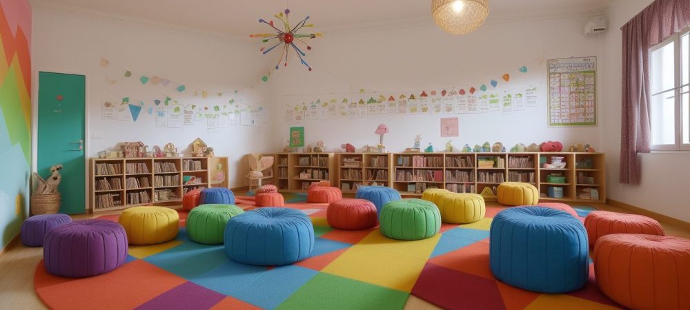 Educadora contando histórias para crianças em sala de aula, utilizando técnicas e recursos de contação de histórias infantil