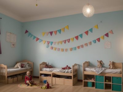 Crianças ouvindo e interagindo com uma contadora de histórias, em um ambiente colorido e acolhedor, representando o poder da contação de histórias na educação infantil.