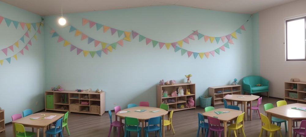 Crianças ouvindo contação de histórias em sala de aula, com livros e recursos visuais, promovendo a literatura infantil e o aprendizado.