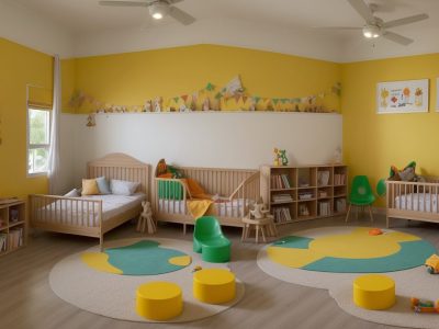 Educadora contando histórias para crianças em sala de aula, com elementos visuais que estimulam a imaginação e o aprendizado.