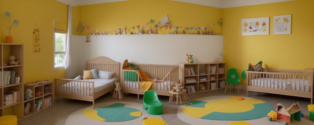 Educadora contando histórias para crianças em sala de aula, com elementos visuais que estimulam a imaginação e o aprendizado.