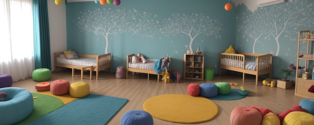 Crianças ouvindo uma contadora de histórias em uma sala de aula, com recursos visuais e um ambiente acolhedor, promovendo o aprendizado e a criatividade