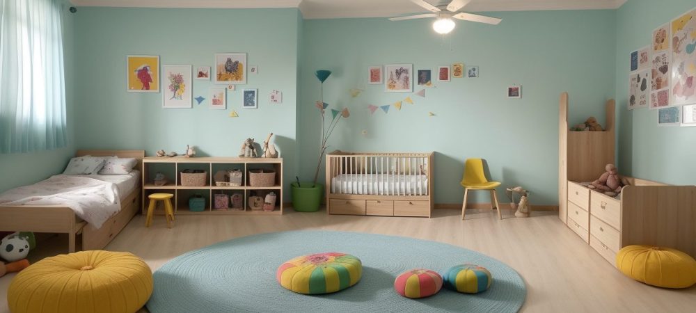 Crianças e educadora envolvidas em contação de histórias na educação infantil, com elementos visuais que estimulam a imaginação.