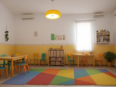 Crianças em sala de aula, ouvindo contação de histórias com recursos visuais e demonstrando entusiasmo e aprendizado