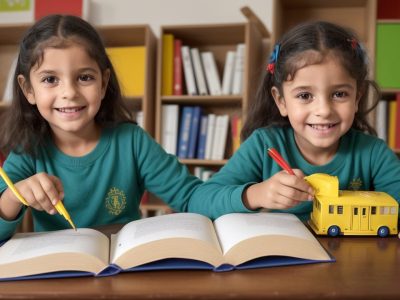 Crianças reunidas em roda, ouvindo atentamente a contação de histórias por um professor, com fantoches e livros coloridos.