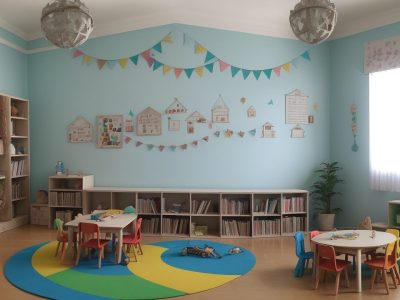 Crianças felizes em roda de leitura, ouvindo atentas a contação de histórias na educação infantil, com livros coloridos e ambiente acolhedor.