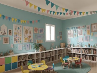 Crianças ouvindo atentas uma professora contar histórias, utilizando fantoches e recursos visuais para estimular a criatividade e o aprendizado na educação infantil.