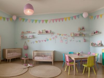 Crianças em roda, ouvindo uma contadora de histórias com fantoches, em um ambiente acolhedor e educativo, estimulando a criatividade.