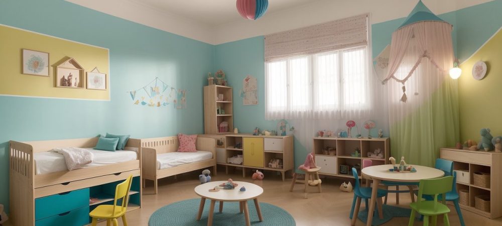 Crianças ouvindo uma contadora de histórias, com fantoches e livros ilustrados, estimulando a imaginação e o desenvolvimento da linguagem na educação infantil.